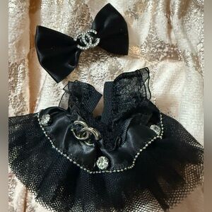 Labubu 2 piece Outfit Black Bow and Tulle Dress with Rhinestone Accents